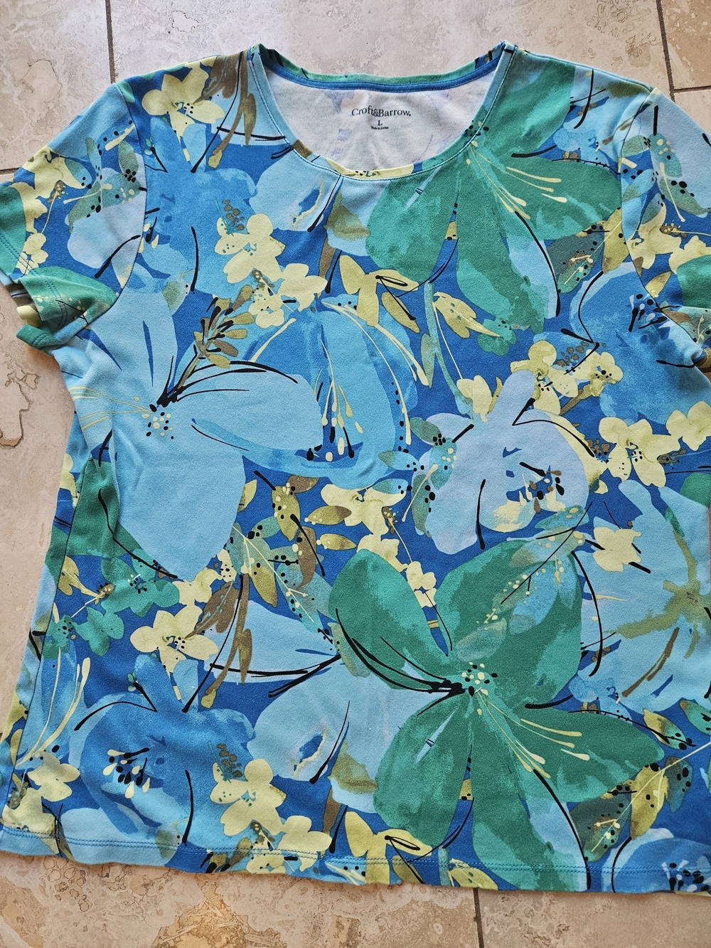 Croft & Barrow Blue Green Floral Short Sleeve Tee